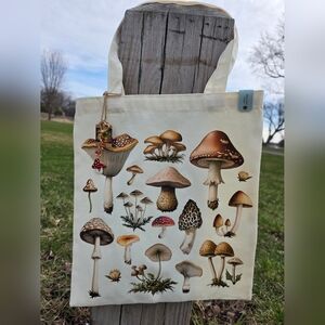 Mooshie Totes+keychain Mushroom Canvas Tote Bag 13x15 NWT